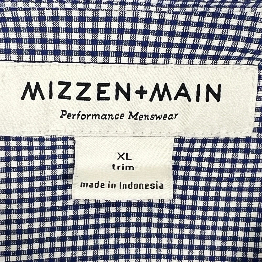 Mizzen+Main Trim Fit Shirt Mens XL Blue Check Commuter Performance Stretch
